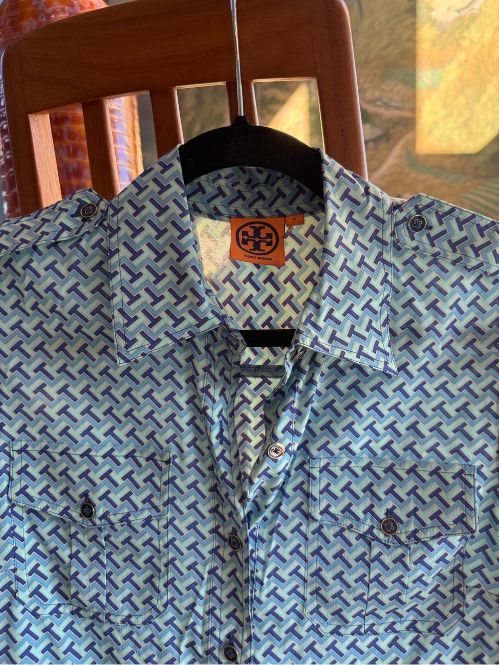 Tory Burch Signature Silk “T” Patterned Shirt Dress (missing belt)